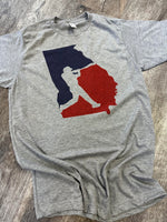 Load image into Gallery viewer, Georgia Baseball Player Outline Tee on Heather Gray