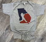 Load image into Gallery viewer, Georgia Baseball Player Outline Tee on Heather Gray