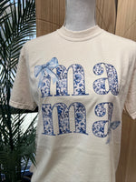 Load image into Gallery viewer, Blue Floral Stacked Mama on Comfort Colors (Shown on Ivory)