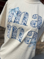 Load image into Gallery viewer, Blue Floral Stacked Mama on Comfort Colors (Shown on Ivory)