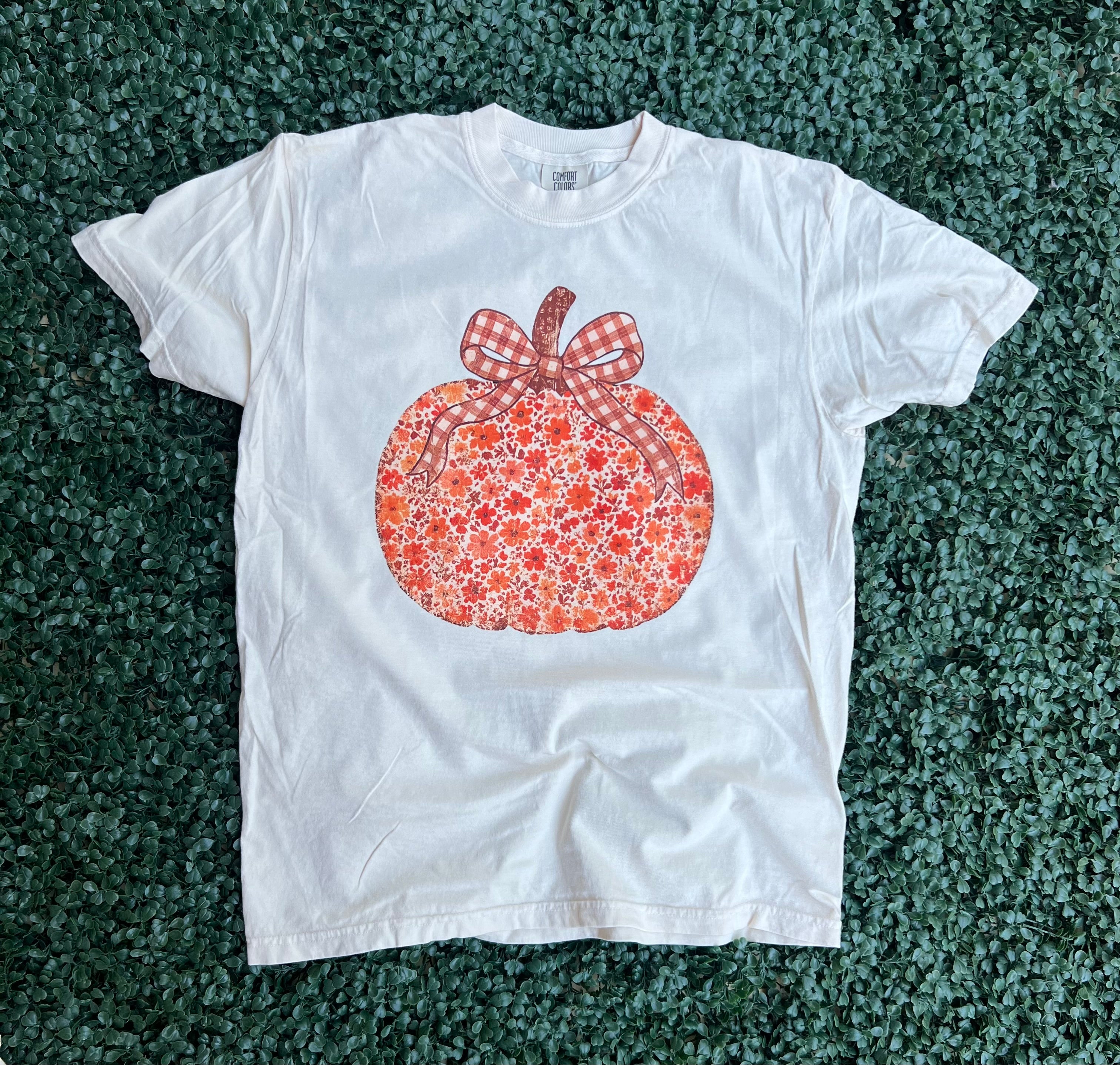 Fall 2025: Floral Pumpkin With Brown Gingham Bow on CC Ivory