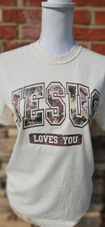 Load image into Gallery viewer, Camo Jesus Loves You on Comfort Colors
