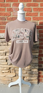 Load image into Gallery viewer, Camo Jesus Loves You on Comfort Colors
