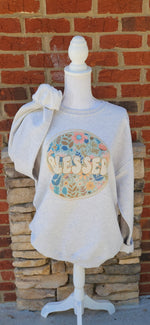 Load image into Gallery viewer, Retro Blessed Floral Circle on Ash Gray
