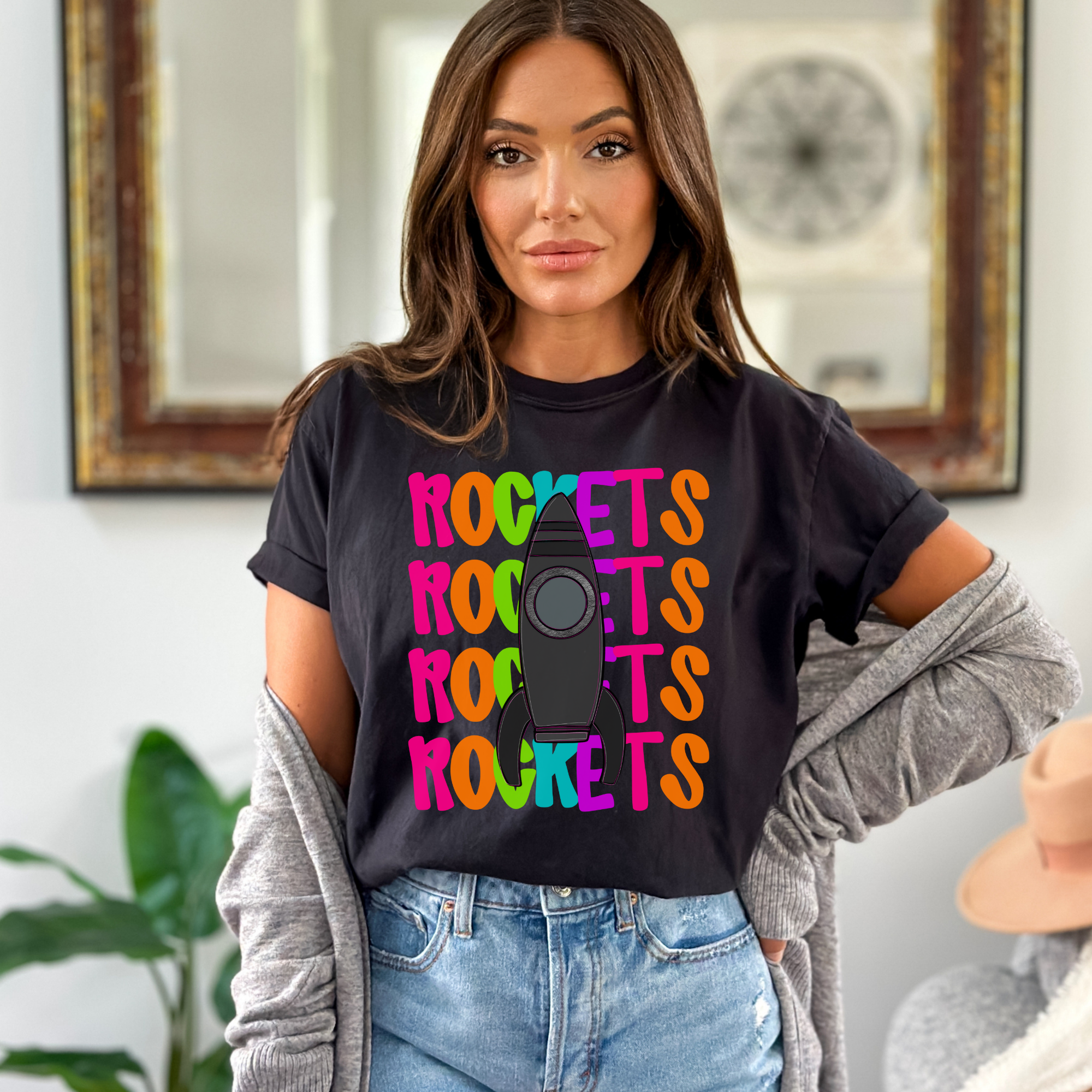 Bright Colored Mascot on Comfort Colors - Rockets