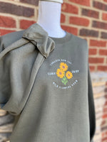 Load image into Gallery viewer, Embroidered Sweatshirt: Consider the Wildflowers on Fatigue Green
