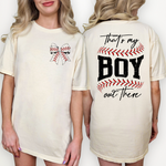 Load image into Gallery viewer, That&#39;s My Boy Out There With Front Baseball Bow on Comfort Colors
