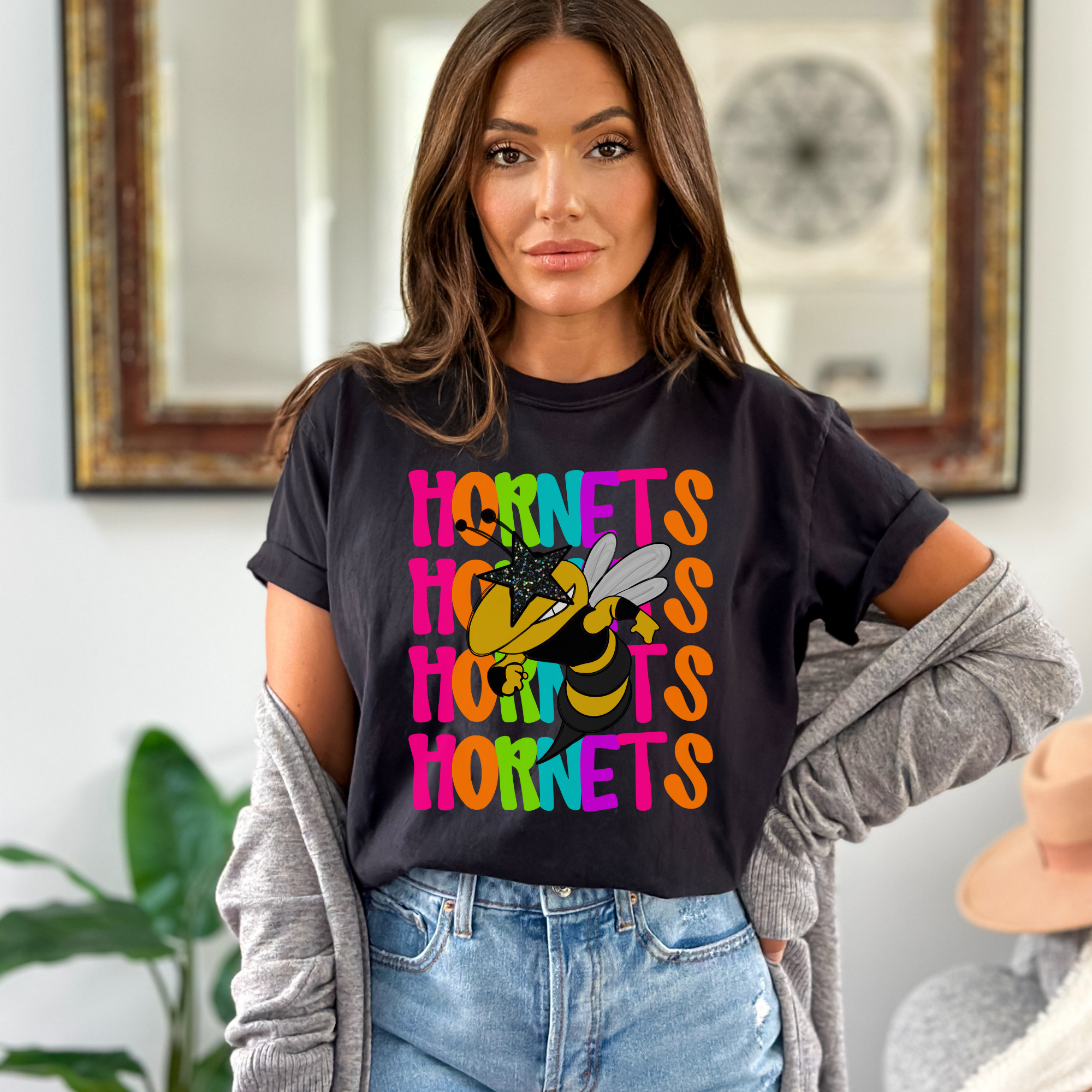 Bright Colored Mascot on Comfort Colors - Hornets