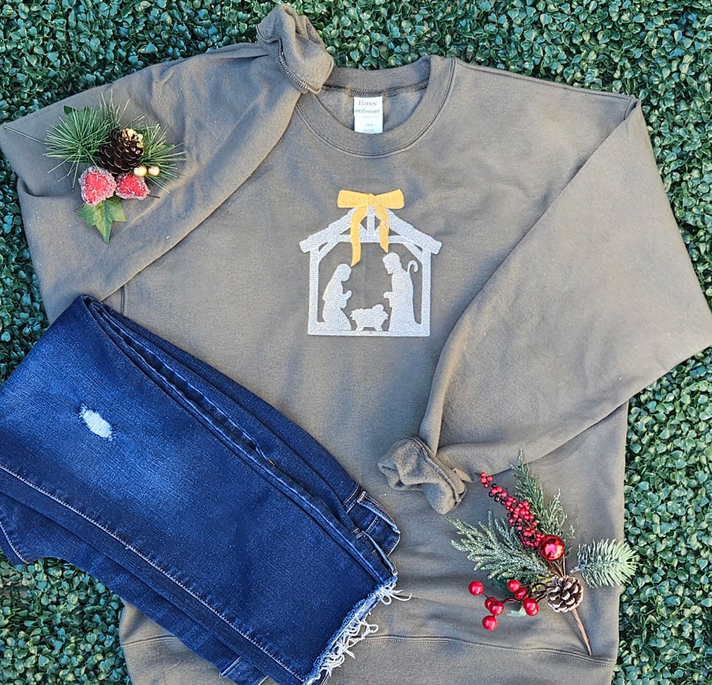 EMBROIDERED: Nativity on Fatigue Green