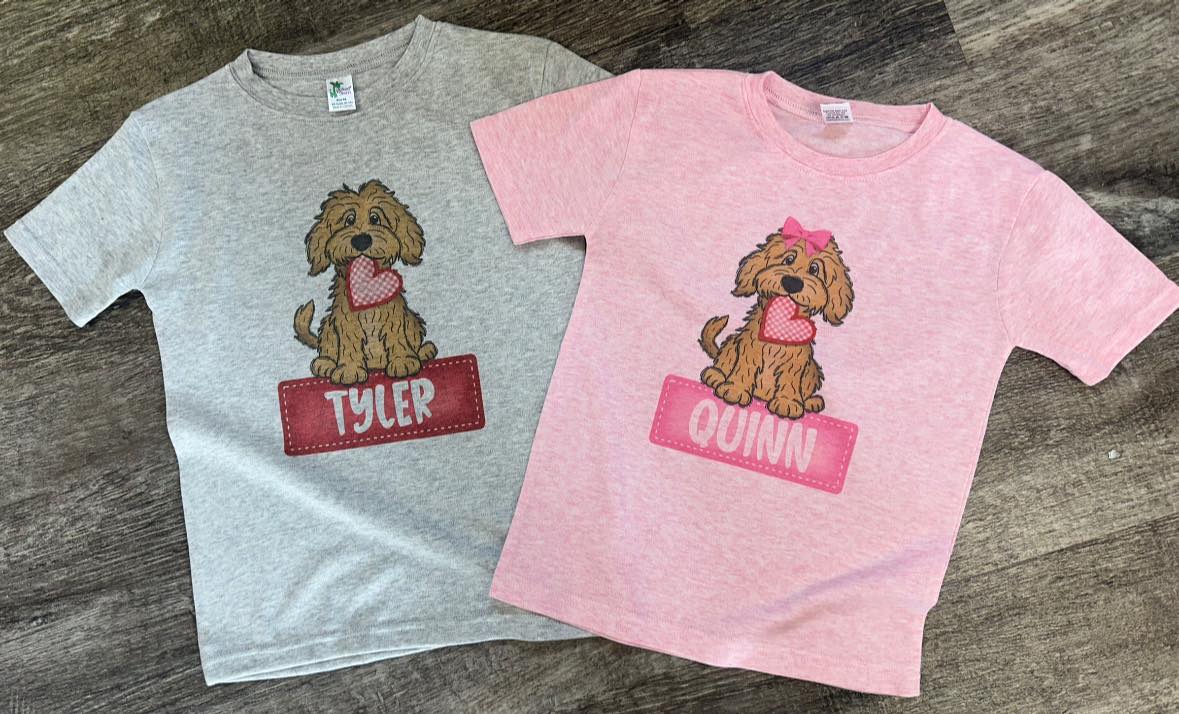 Valentine Puppy Custom Name Tee