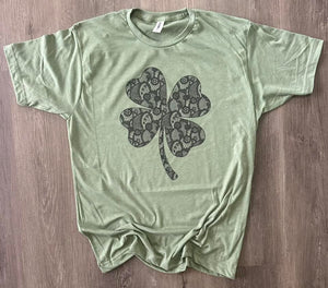 St Patricks Day: Black Lace Shamrock on Heather Green