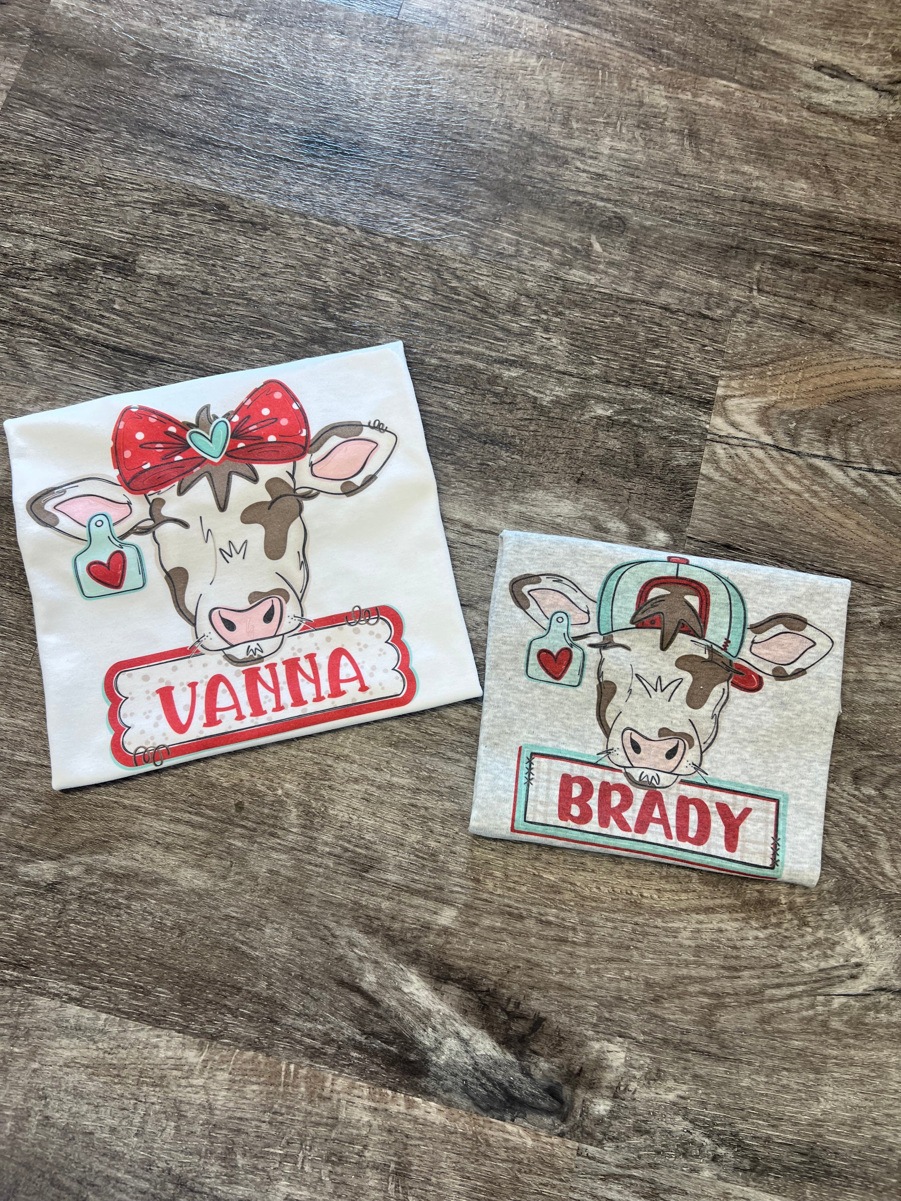 Valentine Cow Custom Name Tee