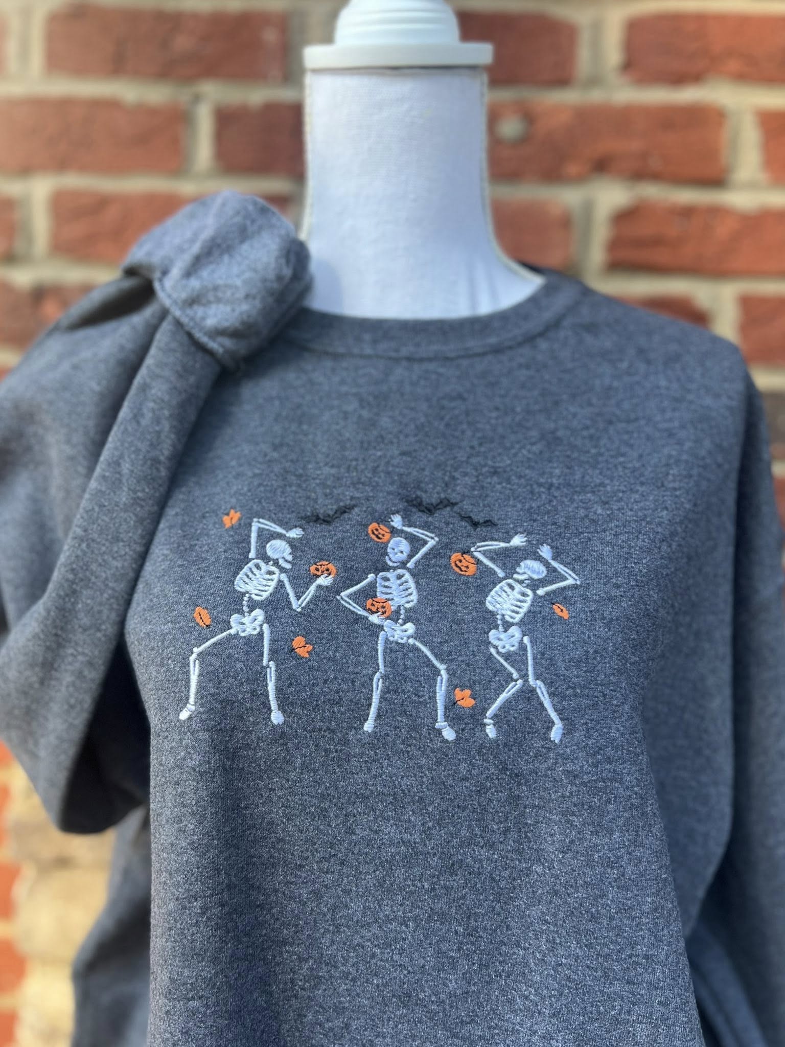 Embroidered Sweatshirt: Dancing Skeletons on Gildan Dark Heather