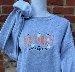 Embroidered Sweatshirt: Spooky Season on Gildan Sport Gray