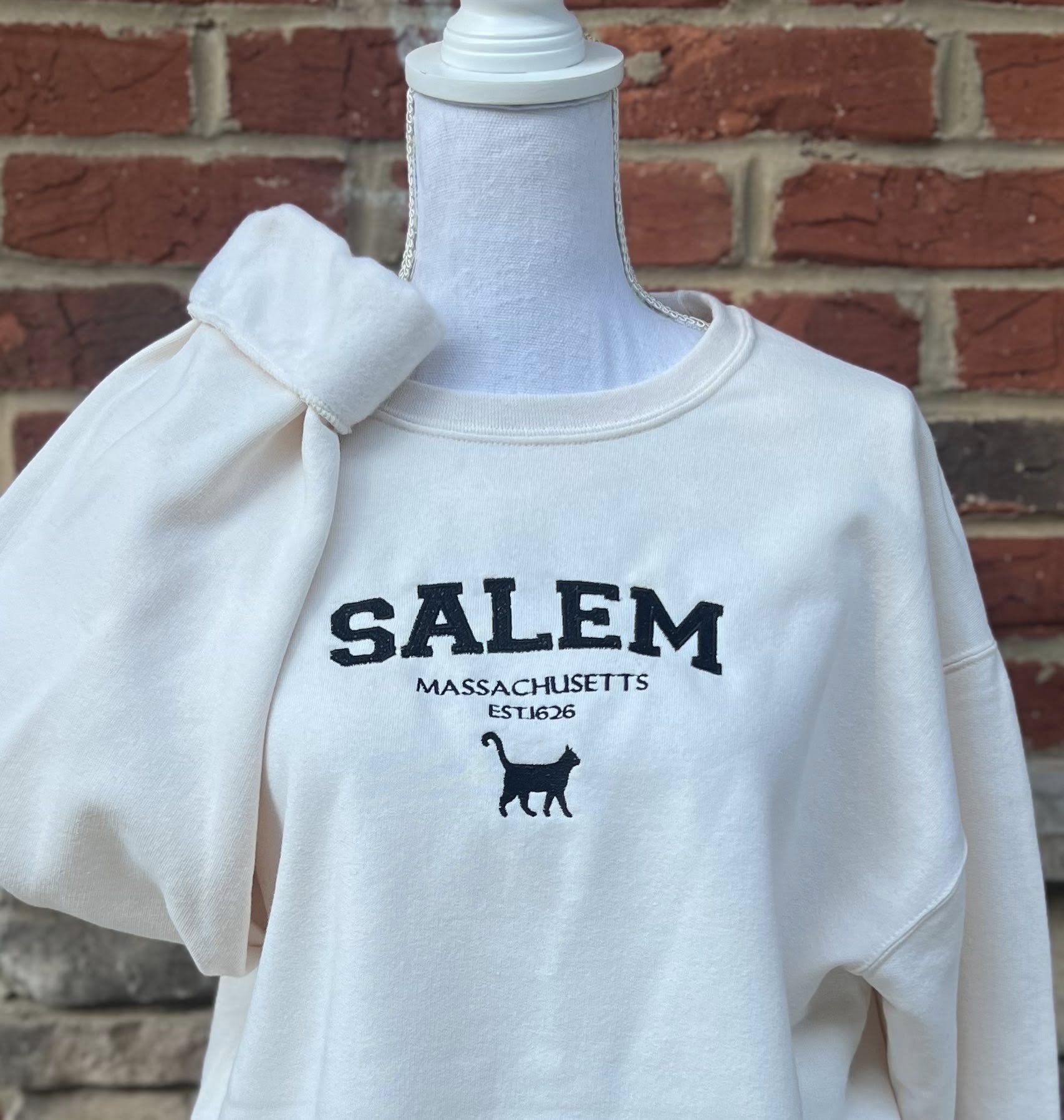 Embroidered Sweatshirt: SALEM on Jerzees Cream