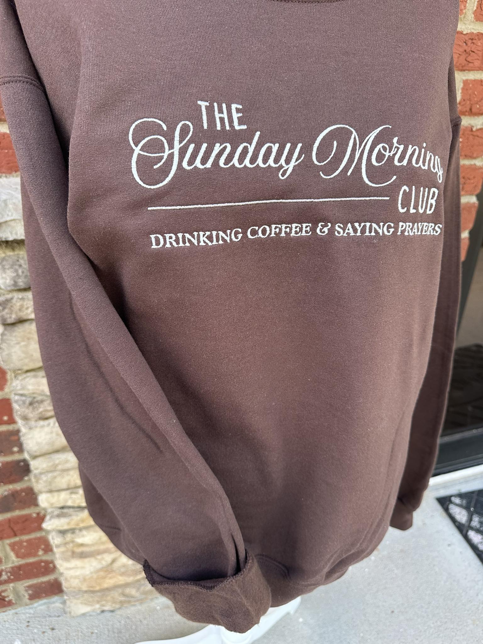 The Sunday Morning Club Embroidered on Jerzees Chocolate Sweatshirt