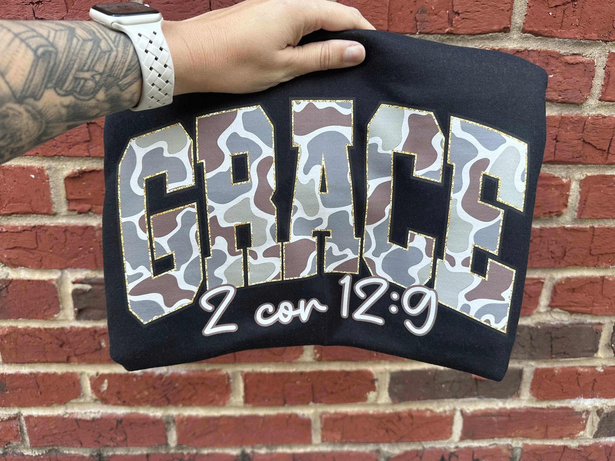 Camo with Gold Outline Scriptures on Black