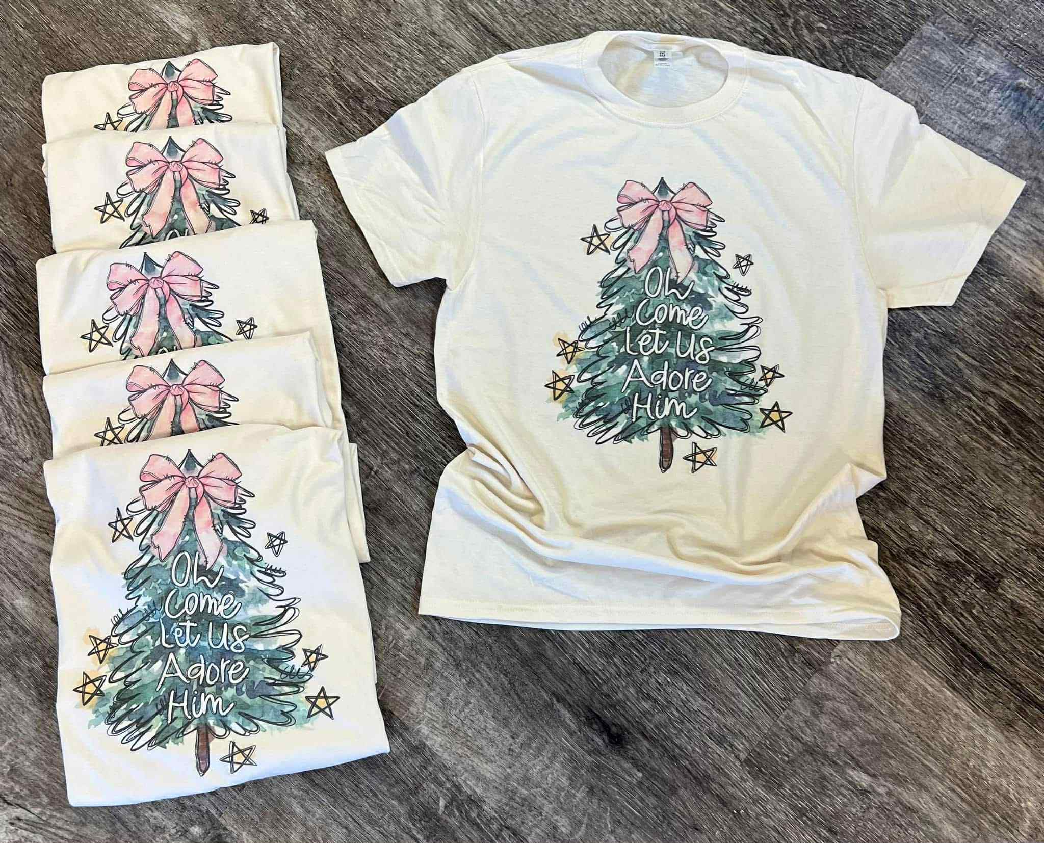 Oh Come Let Us Adore Him Tree on Cream