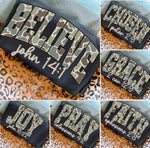 Load image into Gallery viewer, Camo with Gold Outline Scriptures on Black
