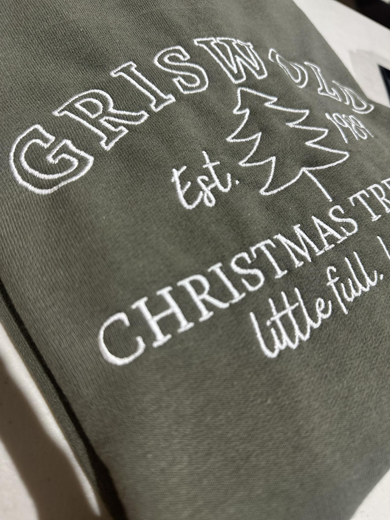 EMBROIDERED: Griswold Christmas Tree Farm on Fatigue Green