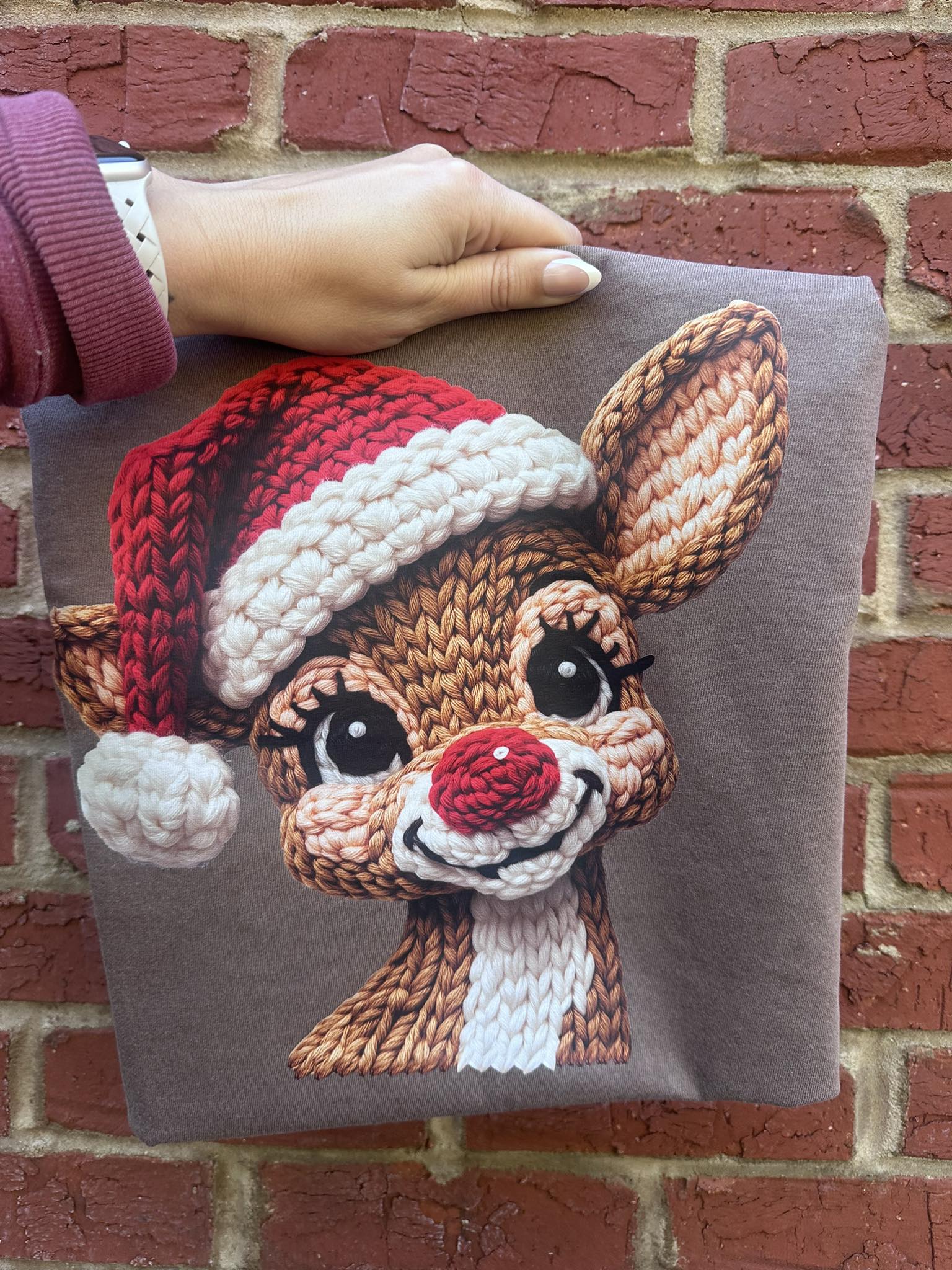 Faux Yarn Rudolph on Comfort Colors (Shown on Espresso)