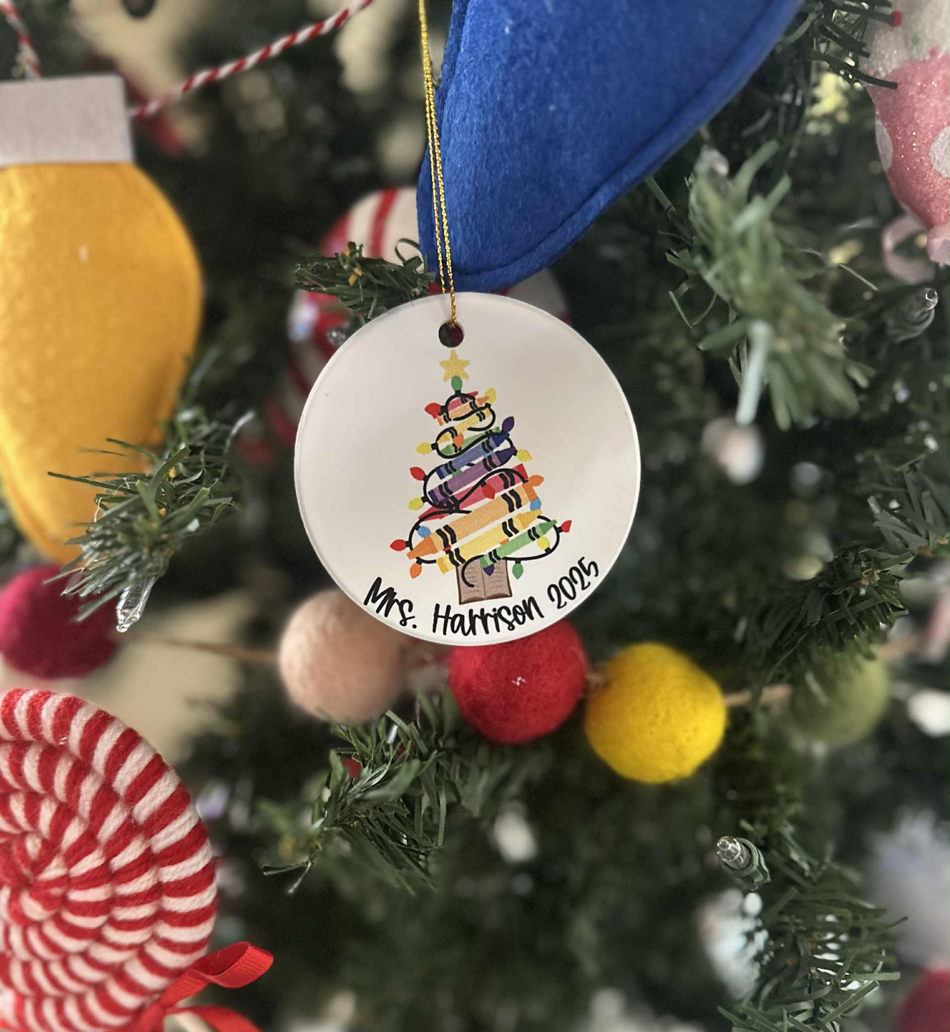 Custom Crayon Tree Ornament - Perfect Teacher Gift!
