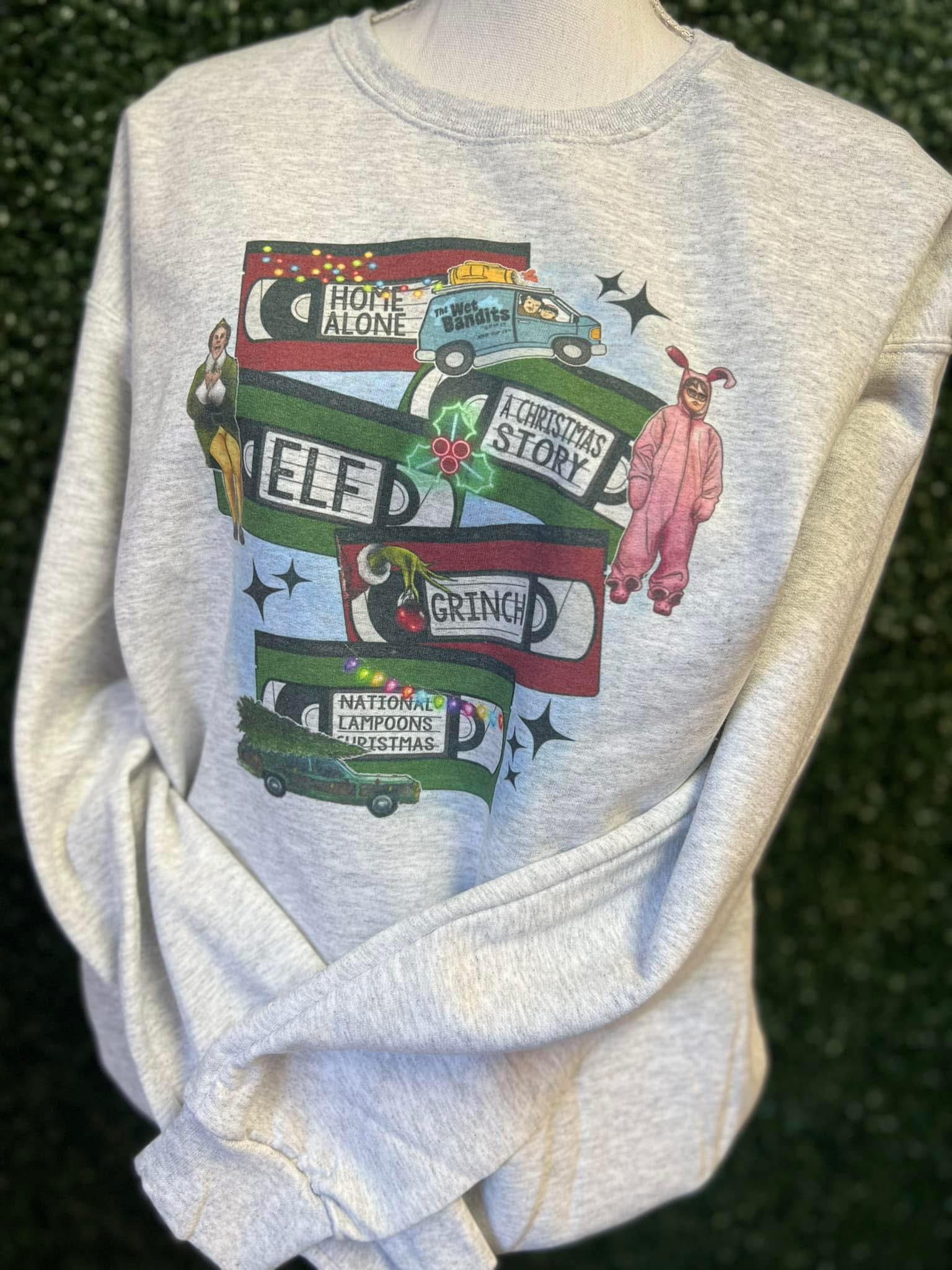 Classic Christmas Movies Sweatshirt on Ash Gray