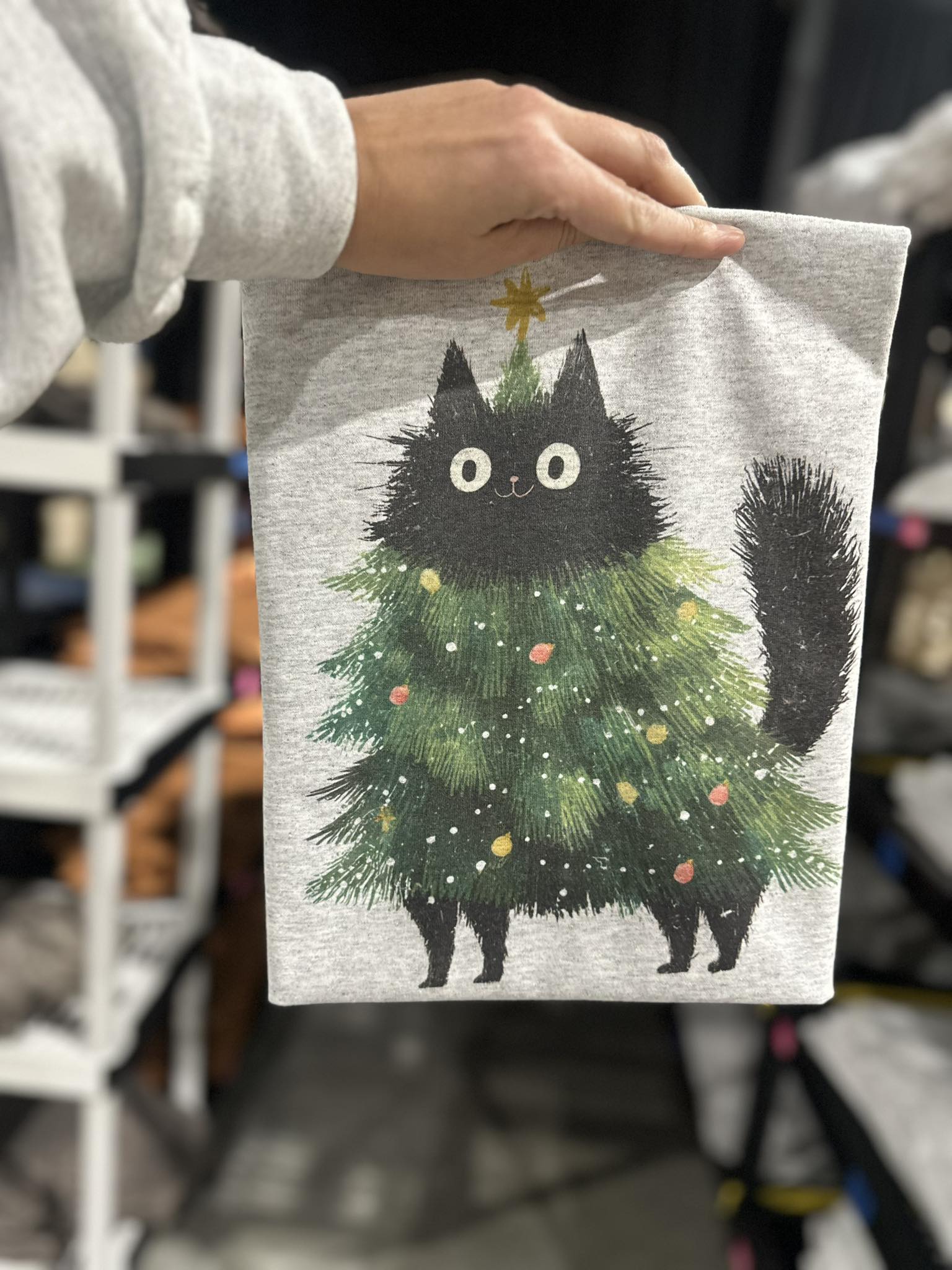 Black Cat Christmas Tree on Ash Gray