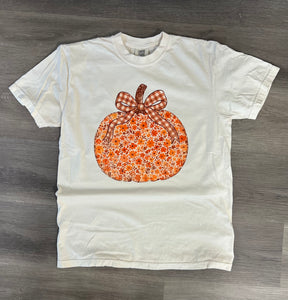 Fall 2025: Floral Pumpkin With Brown Gingham Bow on CC Ivory