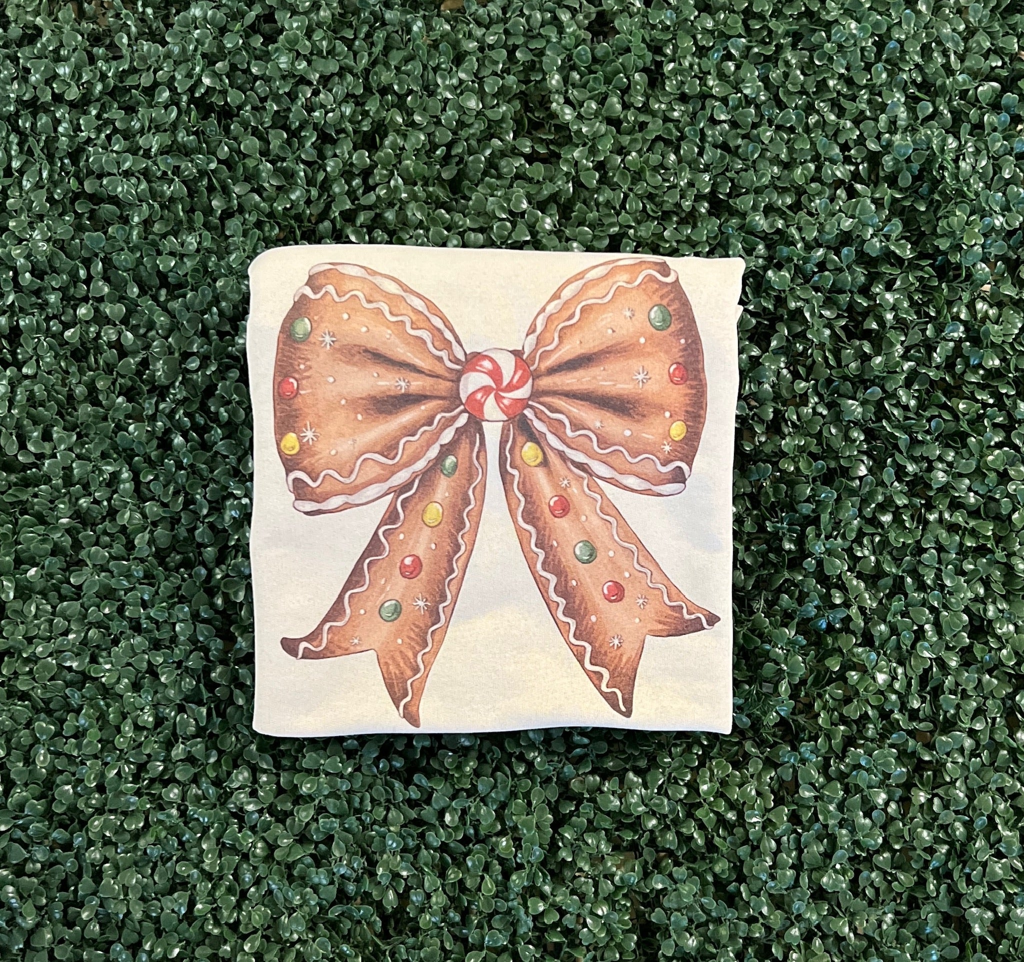 Gingerbread Bow Sweatshirt on Sand