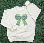 Load image into Gallery viewer, Green Man Bow Sweatshirt on Ash Gray

