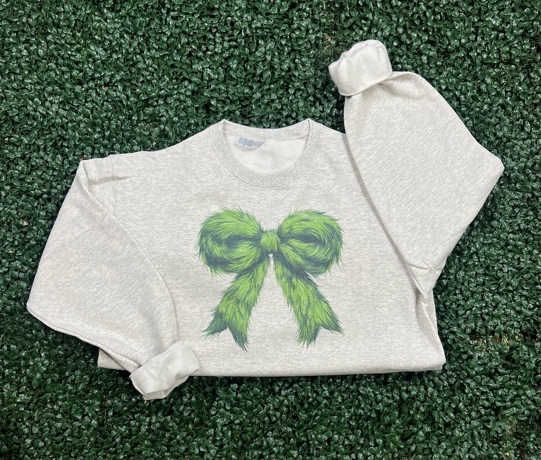 Green Man Bow Sweatshirt on Ash Gray