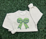 Load image into Gallery viewer, Green Man Bow Sweatshirt on Ash Gray
