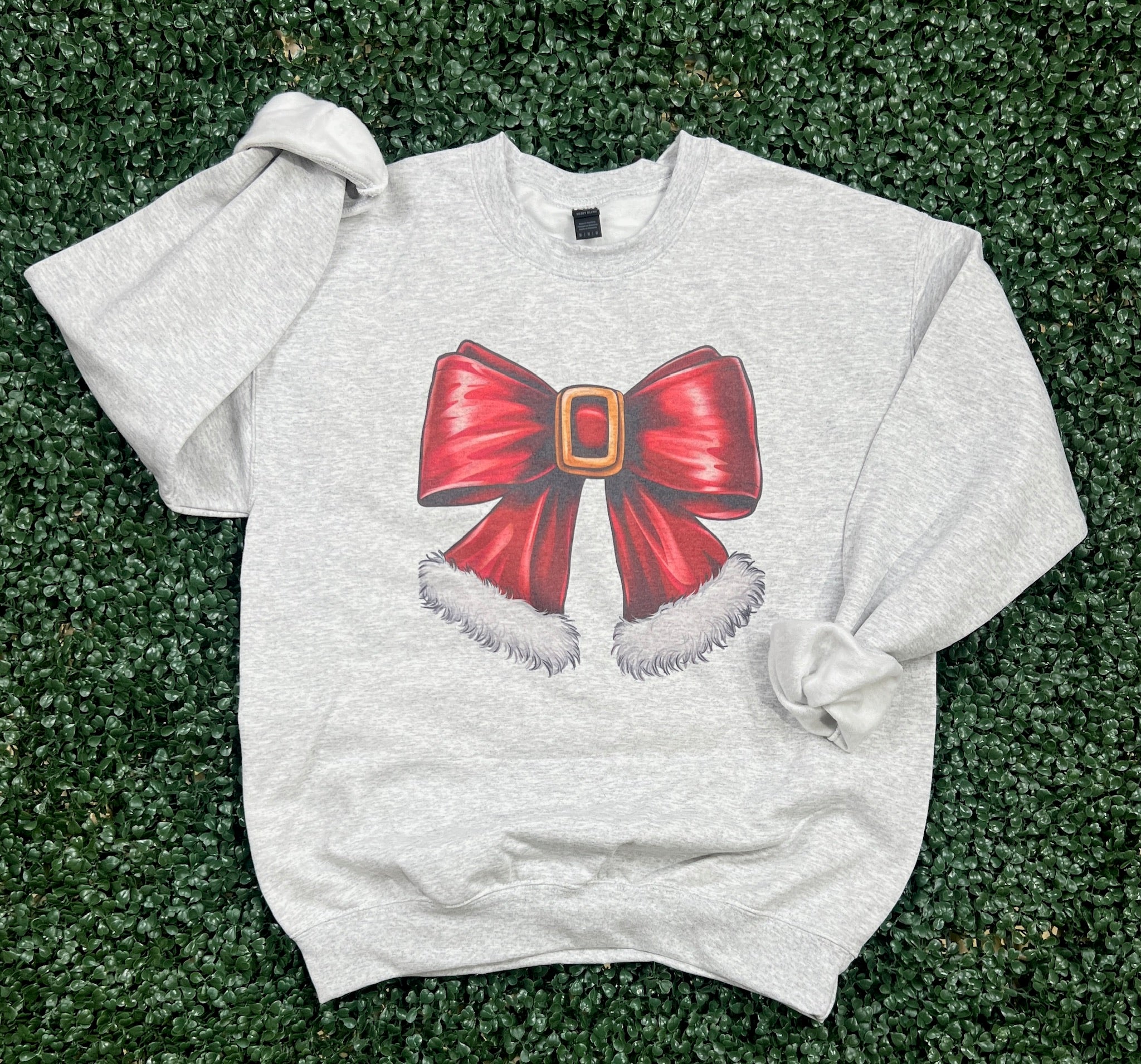 Santa Bow Sweatshirt on Ash Gray