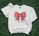 Load image into Gallery viewer, Santa Bow Sweatshirt on Ash Gray
