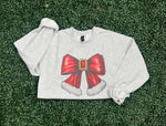 Load image into Gallery viewer, Santa Bow Sweatshirt on Ash Gray
