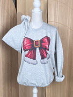 Load image into Gallery viewer, Santa Bow Sweatshirt on Ash Gray
