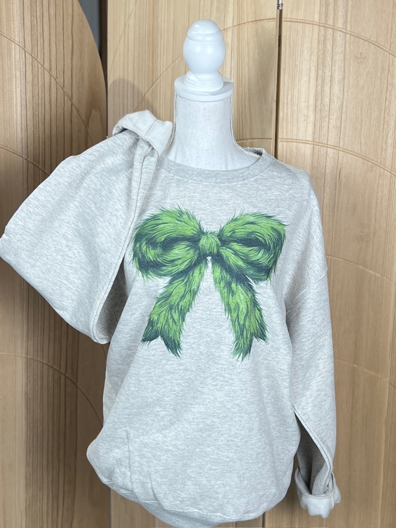 Green Man Bow Sweatshirt on Ash Gray