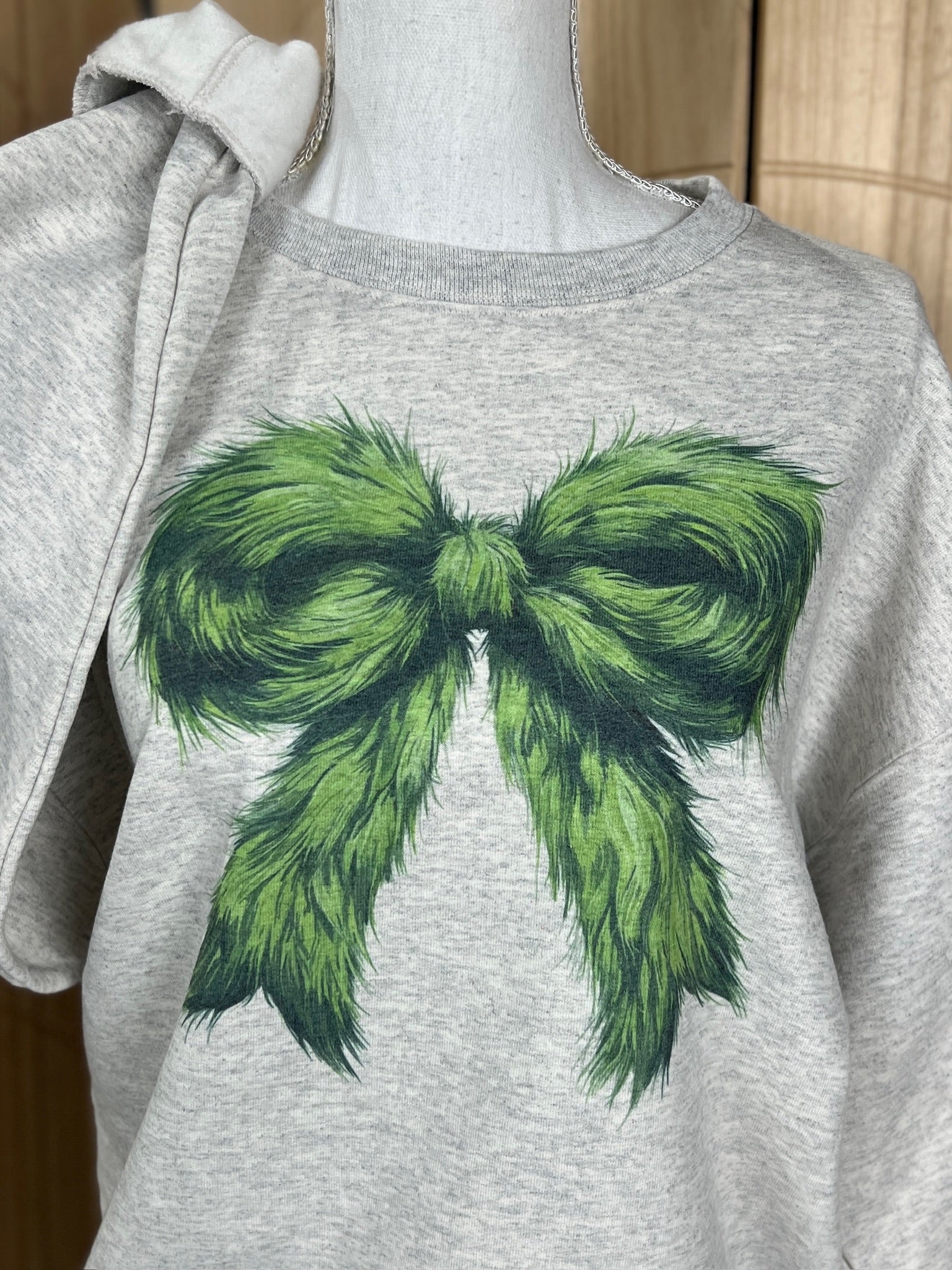 Green Man Bow Sweatshirt on Ash Gray