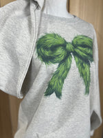 Load image into Gallery viewer, Green Man Bow Sweatshirt on Ash Gray
