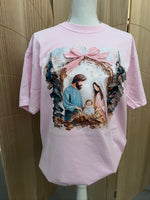 Load image into Gallery viewer, Painted Nativity on Comfort Colors Blue Spruce or Blossom
