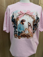 Load image into Gallery viewer, Painted Nativity on Comfort Colors Blue Spruce or Blossom
