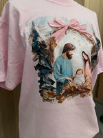 Load image into Gallery viewer, Painted Nativity on Comfort Colors Blue Spruce or Blossom
