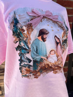 Load image into Gallery viewer, Painted Nativity on Comfort Colors Blue Spruce or Blossom
