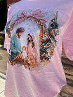 Load image into Gallery viewer, Painted Nativity on Comfort Colors Blue Spruce or Blossom
