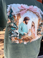 Load image into Gallery viewer, Painted Nativity on Comfort Colors Blue Spruce or Blossom
