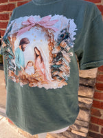 Load image into Gallery viewer, Painted Nativity on Comfort Colors Blue Spruce or Blossom
