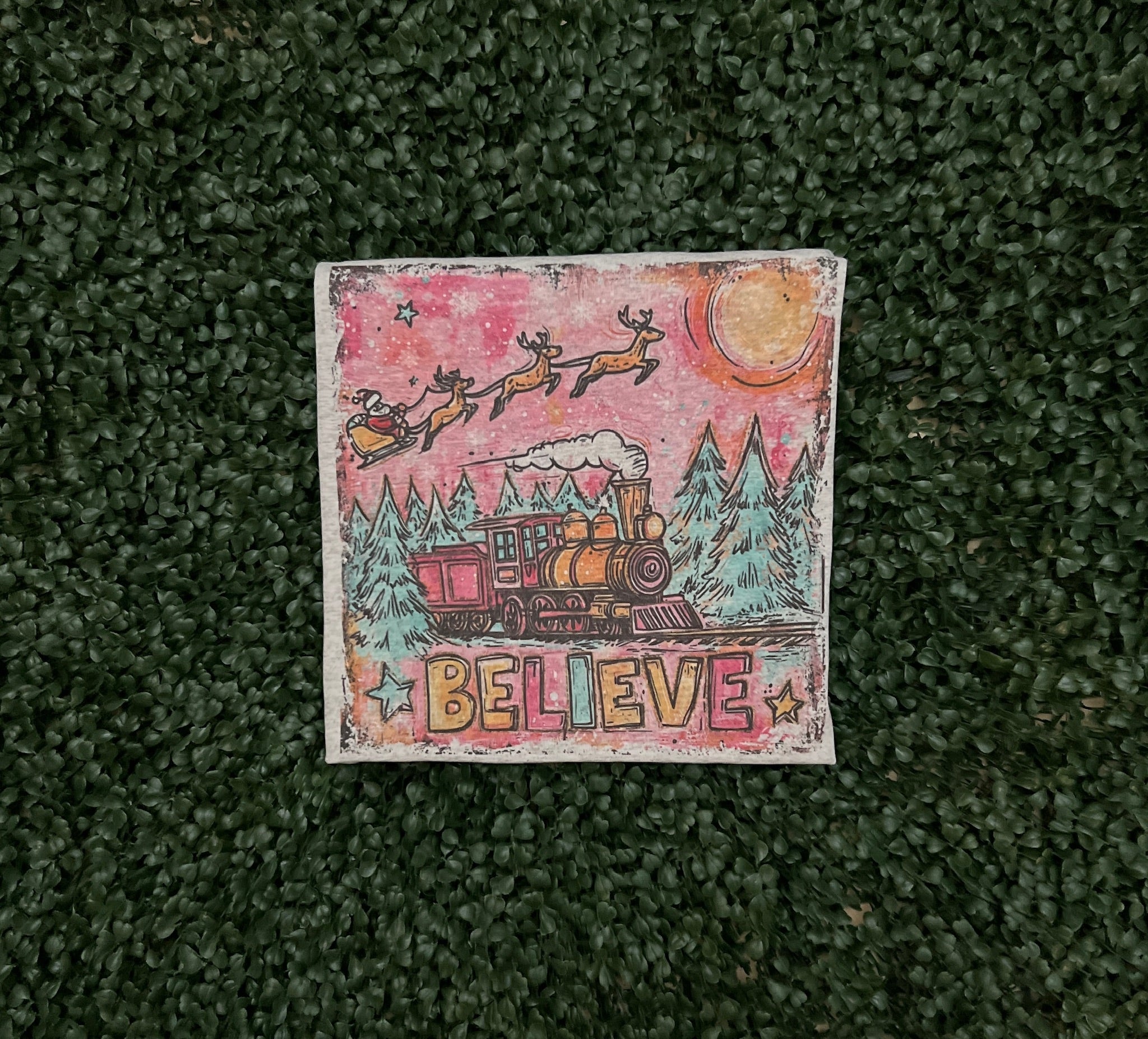Believe Christmas Train on Ash Gray