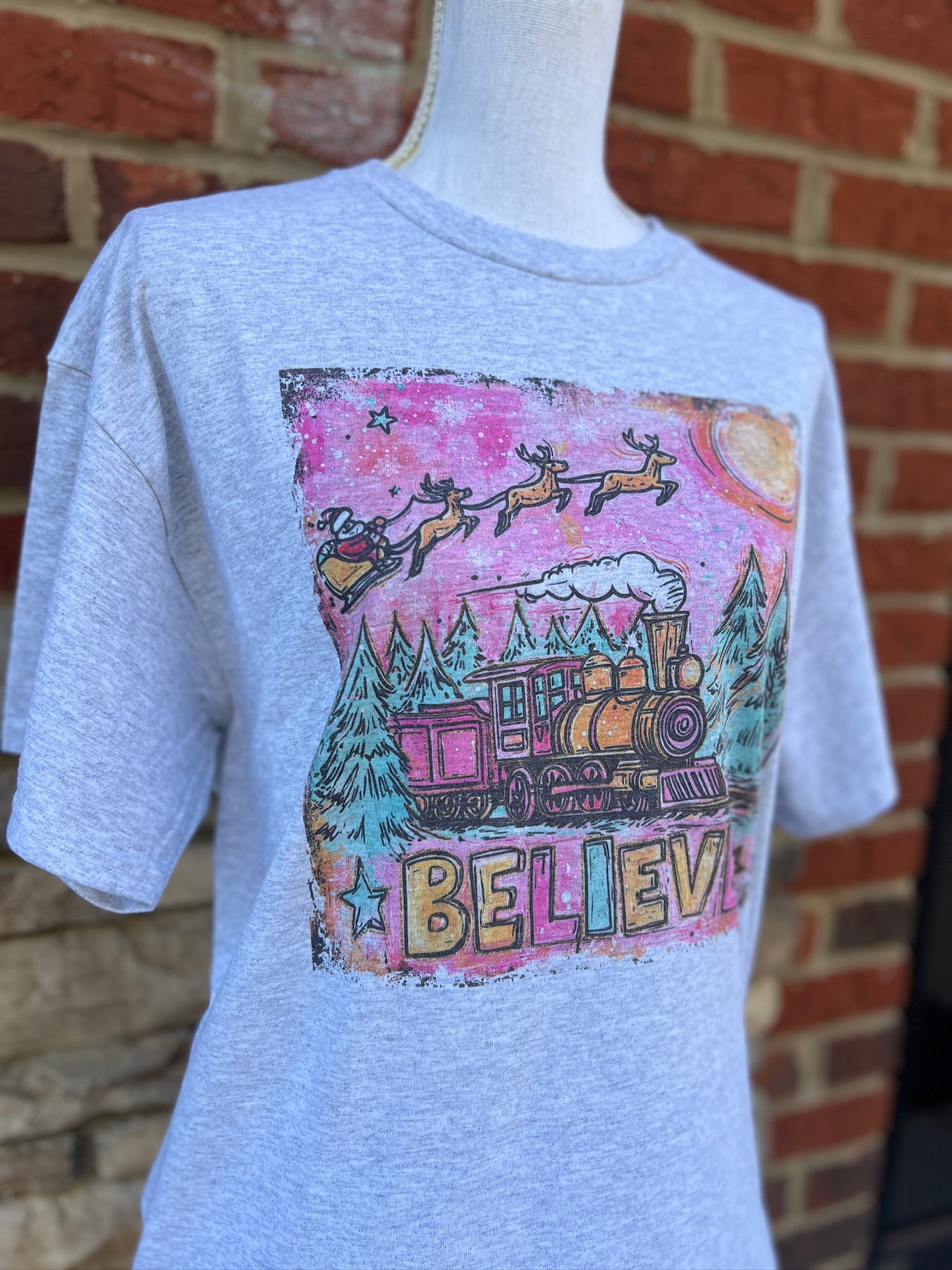 Believe Christmas Train on Ash Gray