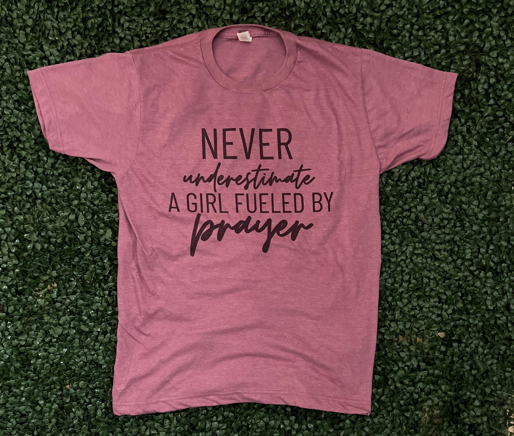 Never Underestimate A Girl Fueled By Prayer on Tultex Heather Military Cassis